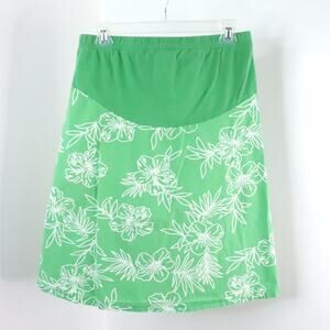 Duo Maternity Women's S Green Floral Lightweight Cotton Stretch A-Line Skirt